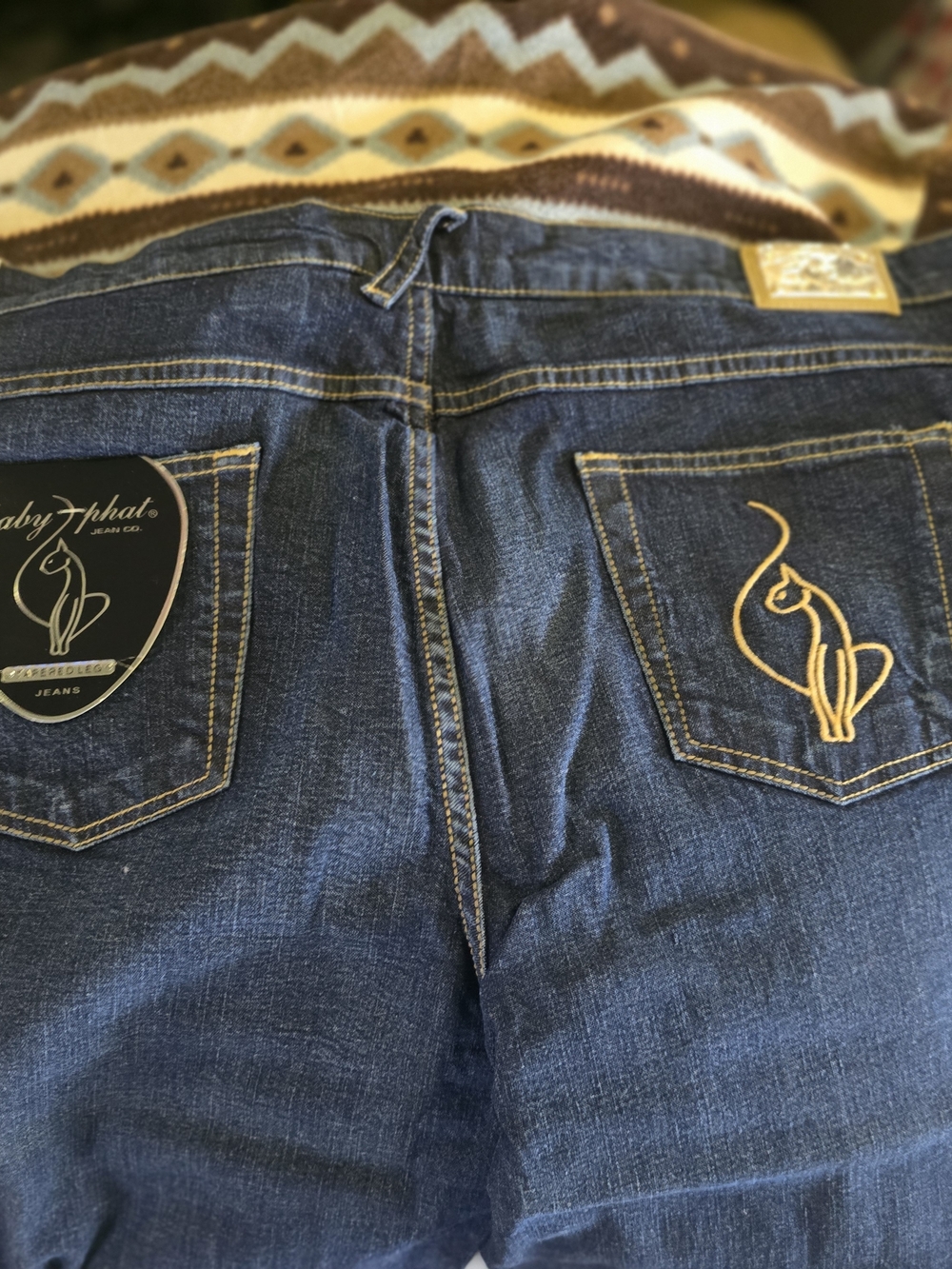 Baby Phat Dark Blue Jeans with Gold Embroidered Cat